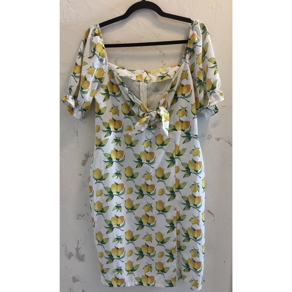 Womens  M/L Lemon Print Sundress Dress